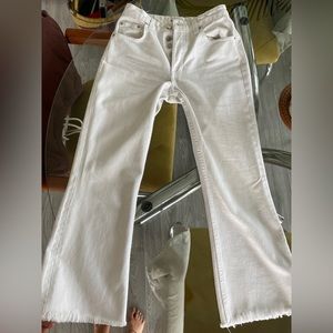 Reformation white mid-rise crop flare jean